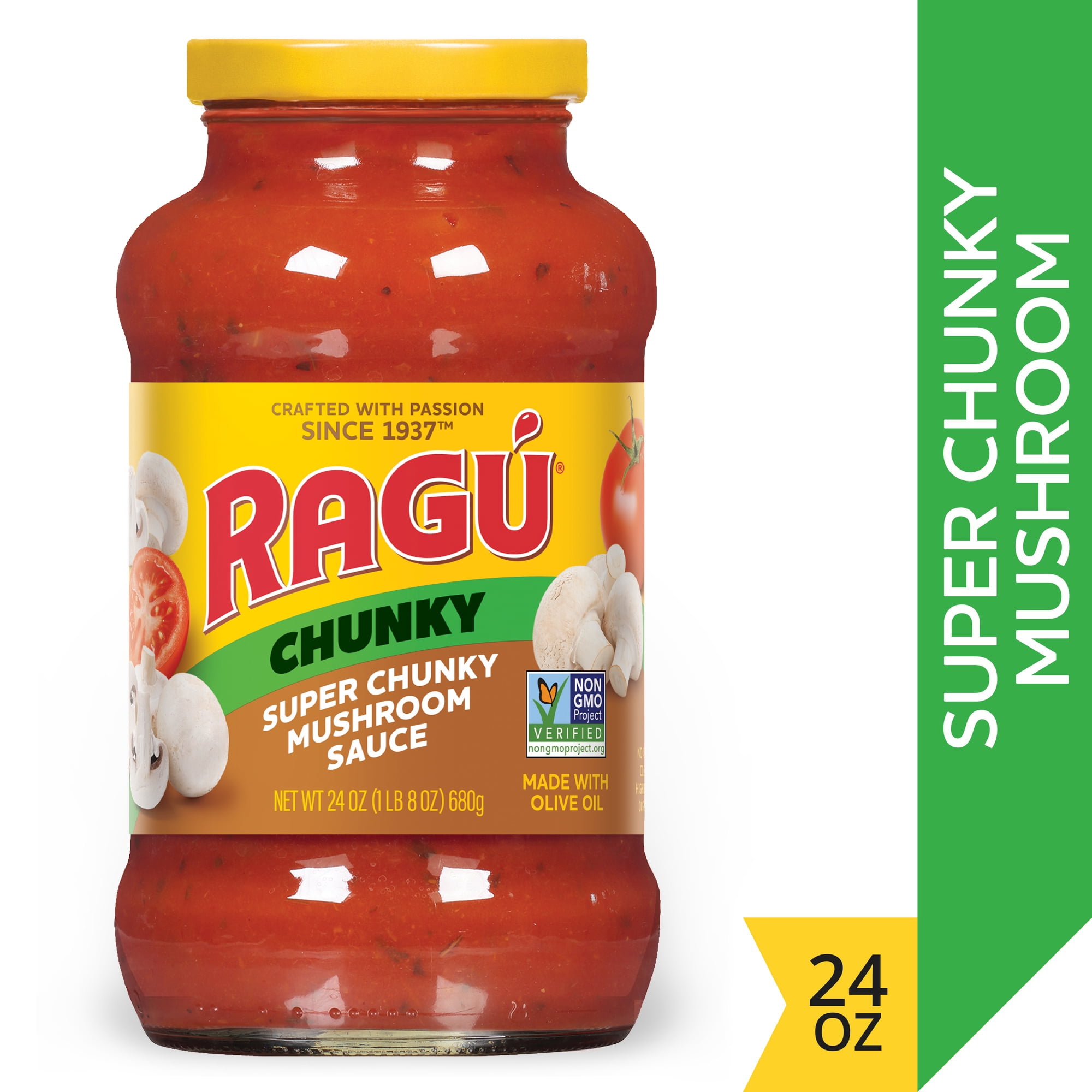 Ragu Chunky Super Chunky Mushroom Pasta Sauce with Hearty Mushrooms, Diced Tomatoes, and Italian Herbs and Spices, 24 OZ