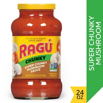Ragu Chunky Super Chunky Mushroom Pasta Sauce with Hearty Mushrooms, Diced Tomatoes, and Italian s and Spices, 24 OZ