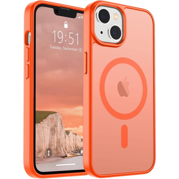 Magnetic for iPhone 14 Case & iPhone 13 Case (Compatible with MagSafe)(10 FT Military Grade Drop Protection) Slim Translucent Matte Shockproof with Anti-Fingerprint Phone Case,Orange