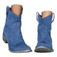 thumbnail image 3 of yocbz Cowboy Boots for Women Wide Calf Cowboy Boots for Women Low Heel Suede Heel Ankle Round Toe Short Boots Slip On Slouchy Fashion Mid Calf Dark Blue,Size for US 9, 3 of 5