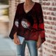 thumbnail image 2 of Mujer Otoño Invierno Casual Sexy Moda Camisa Halloween Impreso Manga Larga Puff Cuello V Jersey Top Fridja fjkfkj7646, 2 of 6