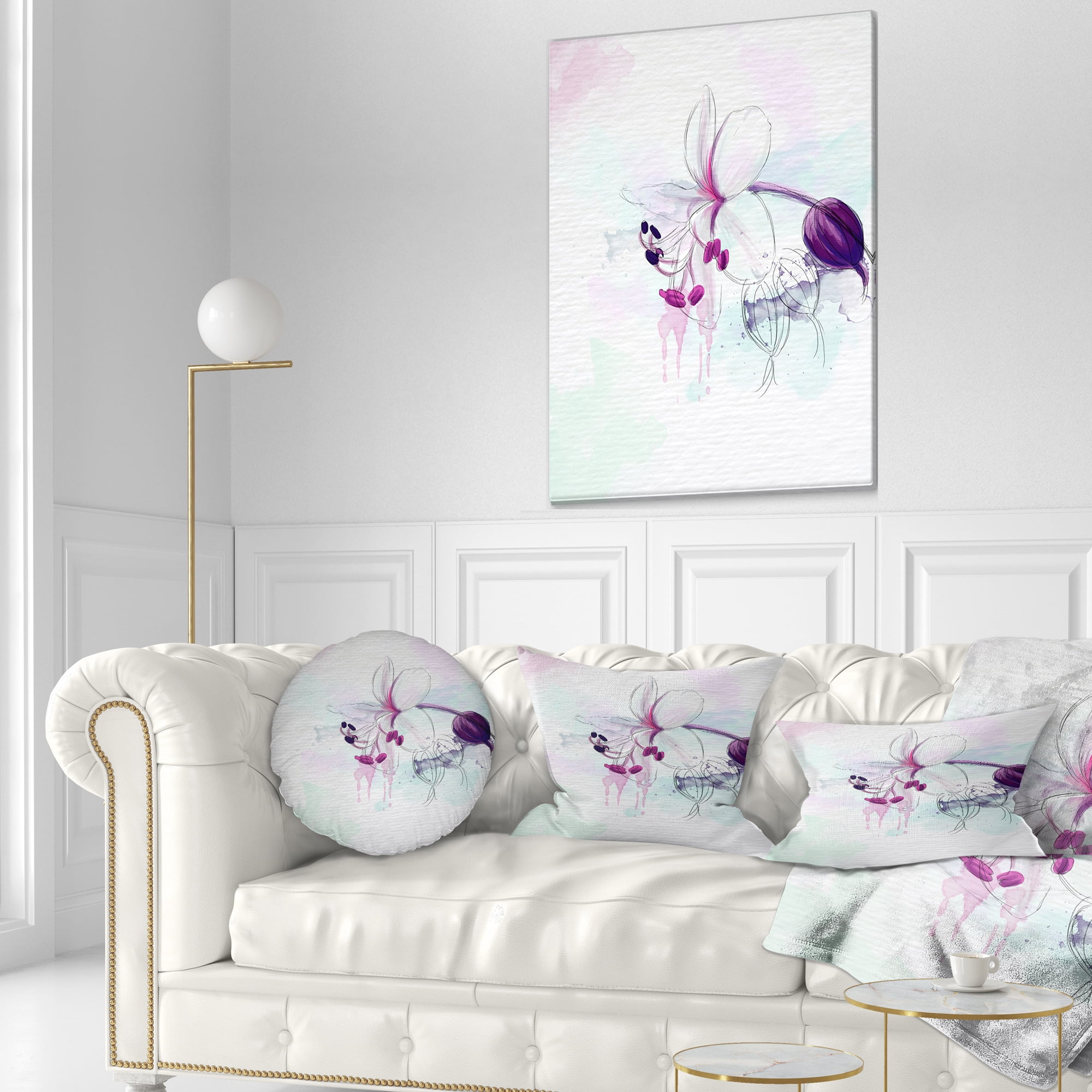Designart Beautiful Purple Flower with Splashes - Floral Throw Pillow - 12x20