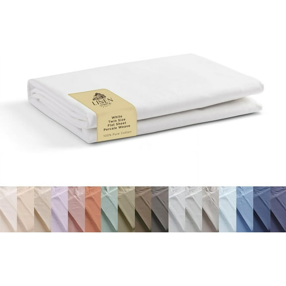 GDDPOD-100% Cotton Percale 1 Flat Sheet, Twin Size - Crisp, Cool and Strong Bed Linen, Luxury Breathable Sheet, White