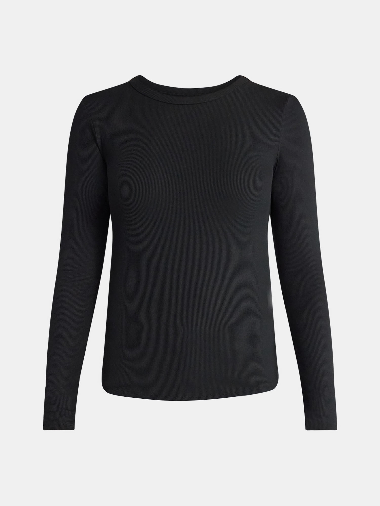 No Boundaries Ribbed Crewneck Tee with Long Sleeves, 1 or 2-Pack, Women's & Women's Plus XXS-XXL