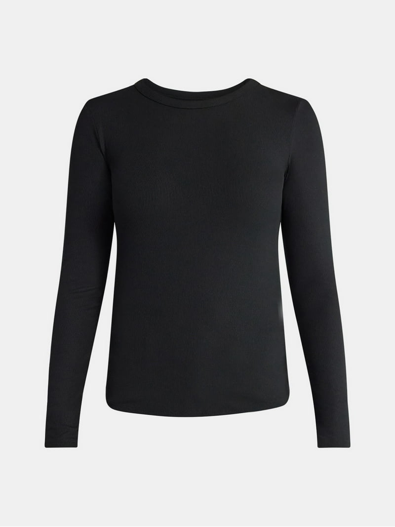 No Boundaries Ribbed Crewneck Tee with Long Sleeves, 1 or 2-Pack