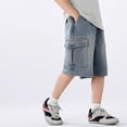 thumbnail image 2 of sertiohcv Toddler Boys' Shorts Boys Jean Shorts Classic Loose Waist Cargo Jean Shorts Boys Fashion Boys Shorts Blue Size for 7-8 Years, 2 of 8