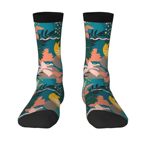 Uemuo Hawaiian Style Pattern Women's Crew Socks, Soft Durable Breathable Moisture-Wicking with Odor Control Cotton socks