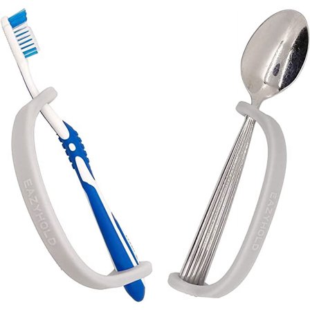EazyHold Silver Silicone Universal Cuff, Weak Hand Grip Assistive Device for Large Hands or Limbs, Eating Utensils Holder, Adaptive Dining Ware, Tremors, Stroke, Arthritis 2-Pack 7.25"