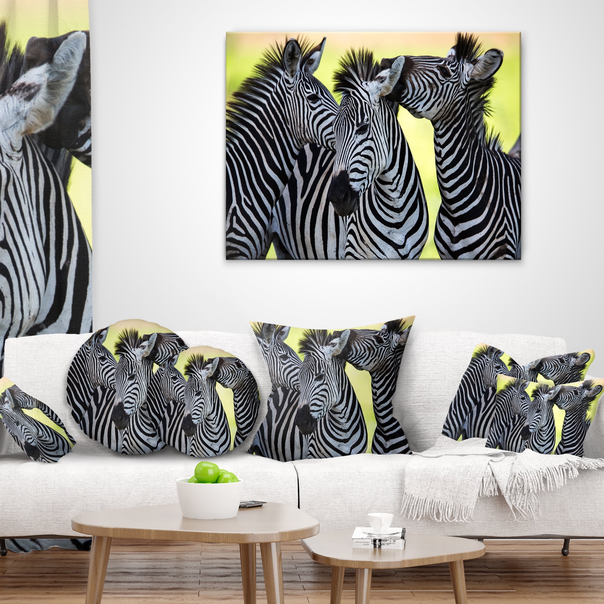 Designart Zebras Socializing and Kissing - African Throw Pillow - 16x16