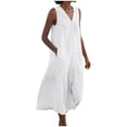 thumbnail image 2 of Summer Sundresses for Women 2024 Plus Size Solid Solor Button Pocket Sleeveless V-Neck Dress, 2 of 6