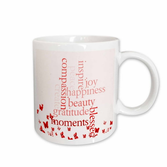 3drose, Inspire Gratitude Red Butterflies- Inspirational Words, 15oz Mug