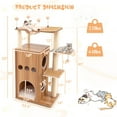 thumbnail image 3 of Demi Bonn 52" Wood Cat Tree Tower for Indoor Cats with Scratching Posts Washable Detachable Cushion, Teasing Balls, Modern Cat Condo Furniture for Large Cat, Beige, 3 of 10