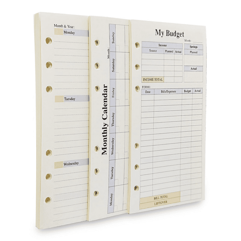 6 Holes Binder Planner Inserts, Weekly Monthly Planner Inserts for A6  Budget Binder Cover, Money Envelopes