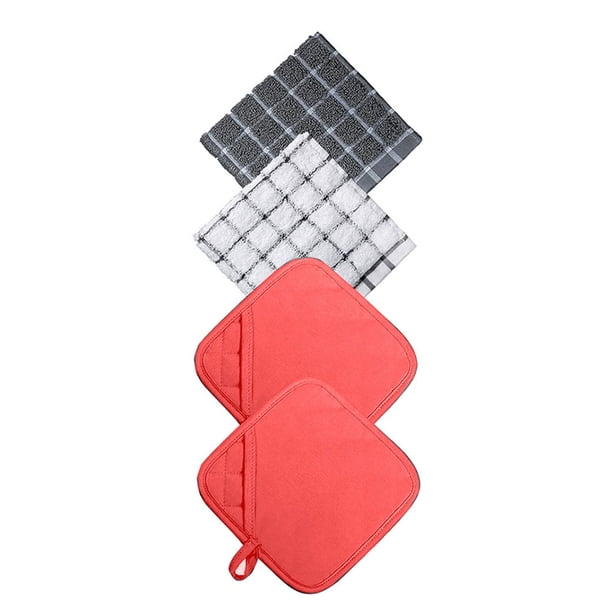Inteprter guantes de cocina de silicona para microondas, juego de soporte para ollas, manoplas para horno, guantes de barbacoa resistentes al calor de Herramientas y accesorios para hornear Rojo Inteprter HA003893-01