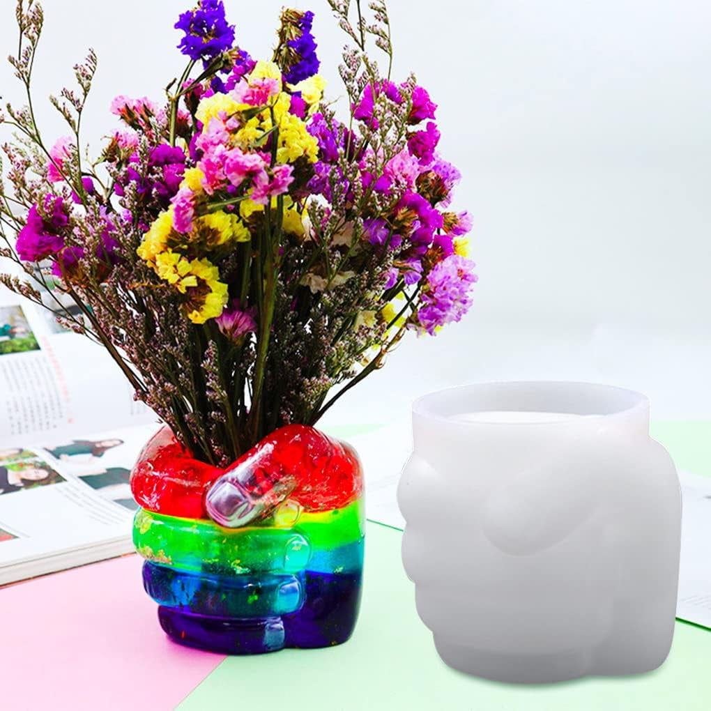 ABCISI Hand Shape Resin Mold, Flower Pots Silicone Mold for Concrete, Fist Epoxy Mold for Jewelry Container Pen Holder Plant Pot, Home Decor (Right Fist)