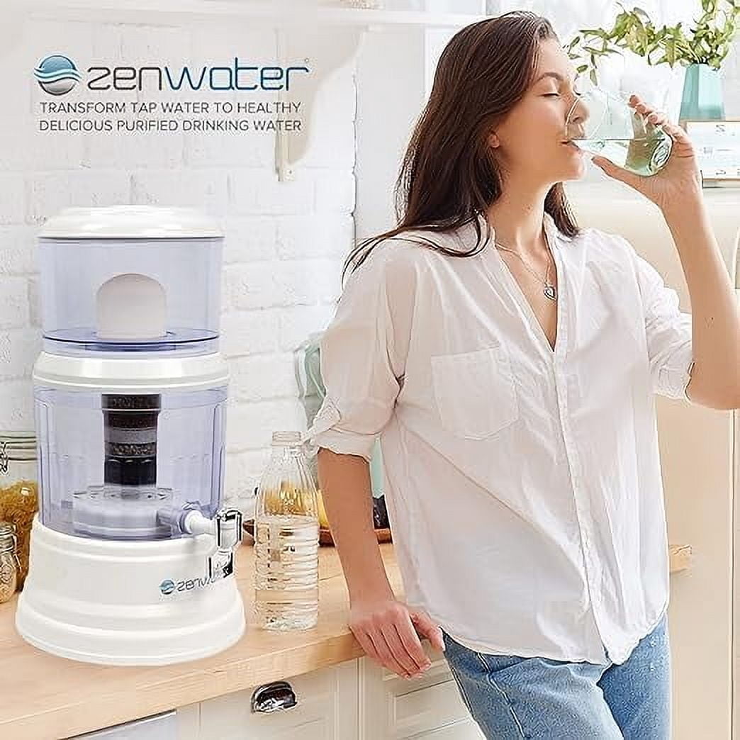 ZENWATER 8 Stage Gravity Water Filteration System - Portable Countertop Water Filter System - Alkaline Water Filter System - 4 Gallon