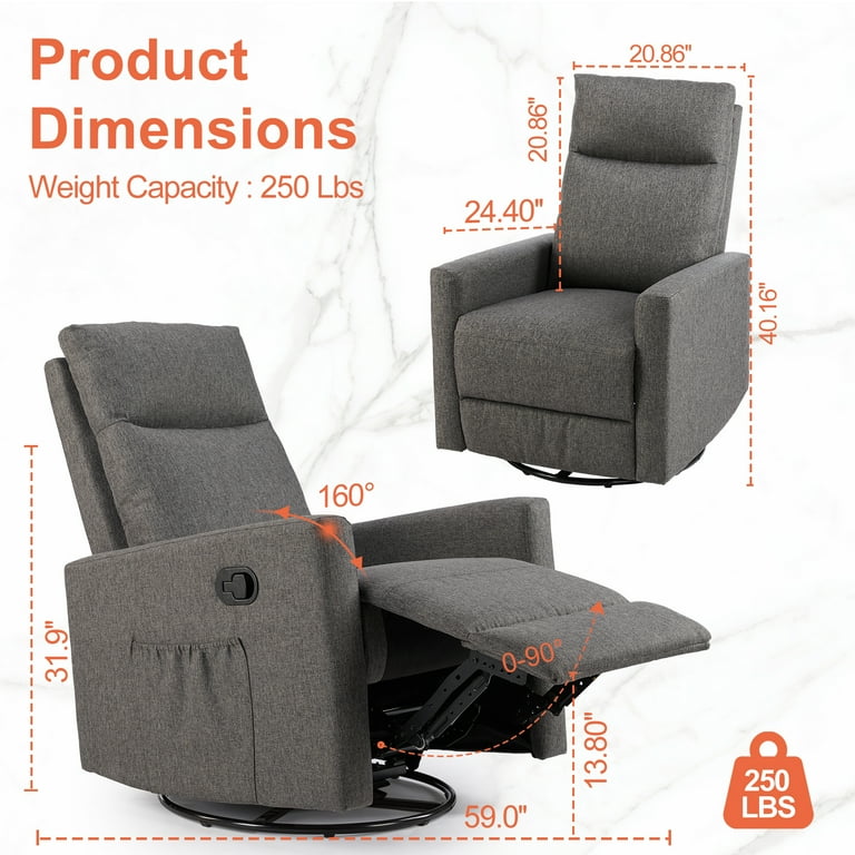 EDX Swivel Glider Rocker Recliner Chair, Adjustable Backrest and