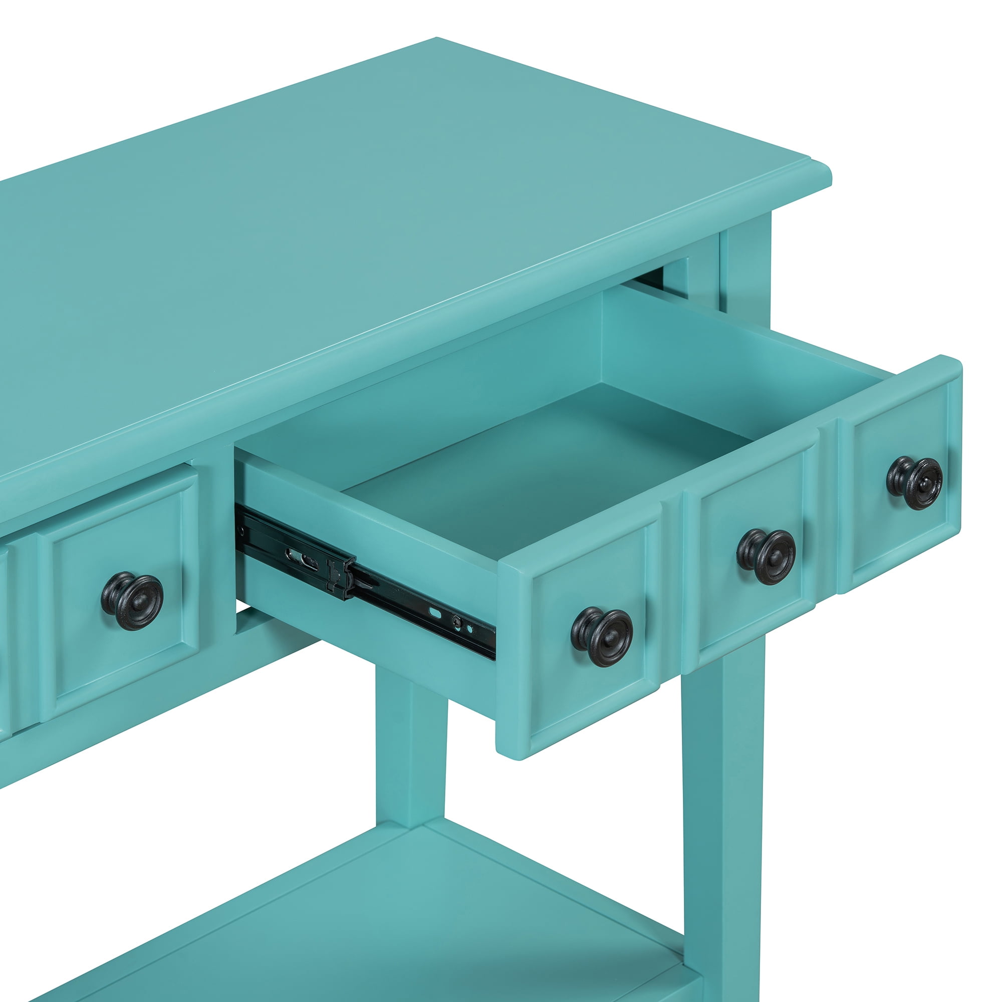 EUROCO 38.2" Console Table,Sofa Table Entryway Table with Rubber Wood Legs,2 Drawers and Open Shelf,Rustic Hallway Accent Table for Living Room, Entrance,Teal