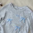 thumbnail image 4 of YHAJDS Girls Long Sleeve Shirts Solid Color Bow Decor Banded Collar Ruffled Pullover Top Kids Fall Layering Basic Tees, 4 of 6