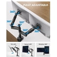 thumbnail image 4 of Dual Monitor Stand - Height Adjustable Gas Spring Double Arm Monitor Mount Desk Stand Fit Two 13 to 32 Inch Screens with Clamp, Grommet Mounting Base, Each Arm Hold up to 20Lbs, 4 of 8