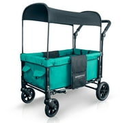 WonderFold Baby XL Push and Pull Double Stroller Wagon, Teal Green