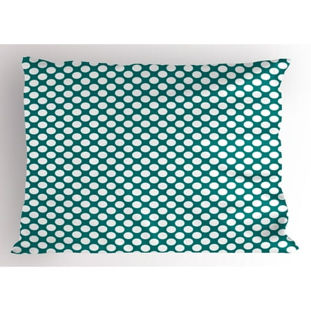 European Pillow Shams Teal Pillow Sham Polka Dotted Pattern Traditional Style European Inspired and Vibrant Colored Image, Decorative Standard Size Printed Pillowcase, 26 X 20 Inches, Teal White, by Ambesonne ()
