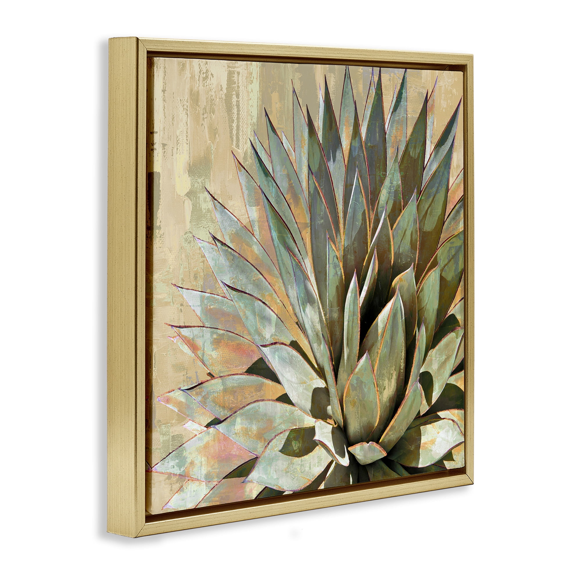 Stupell Industries Green Succulent Agave Leaves Botanical & Floral Painting Gold Floater Framed Canvas Art Print Wall Art, 18 x 18