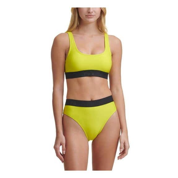 DKNY Women's Yellow Stretch Removable Cups Lined Scoop Neck Swimsuit Top M