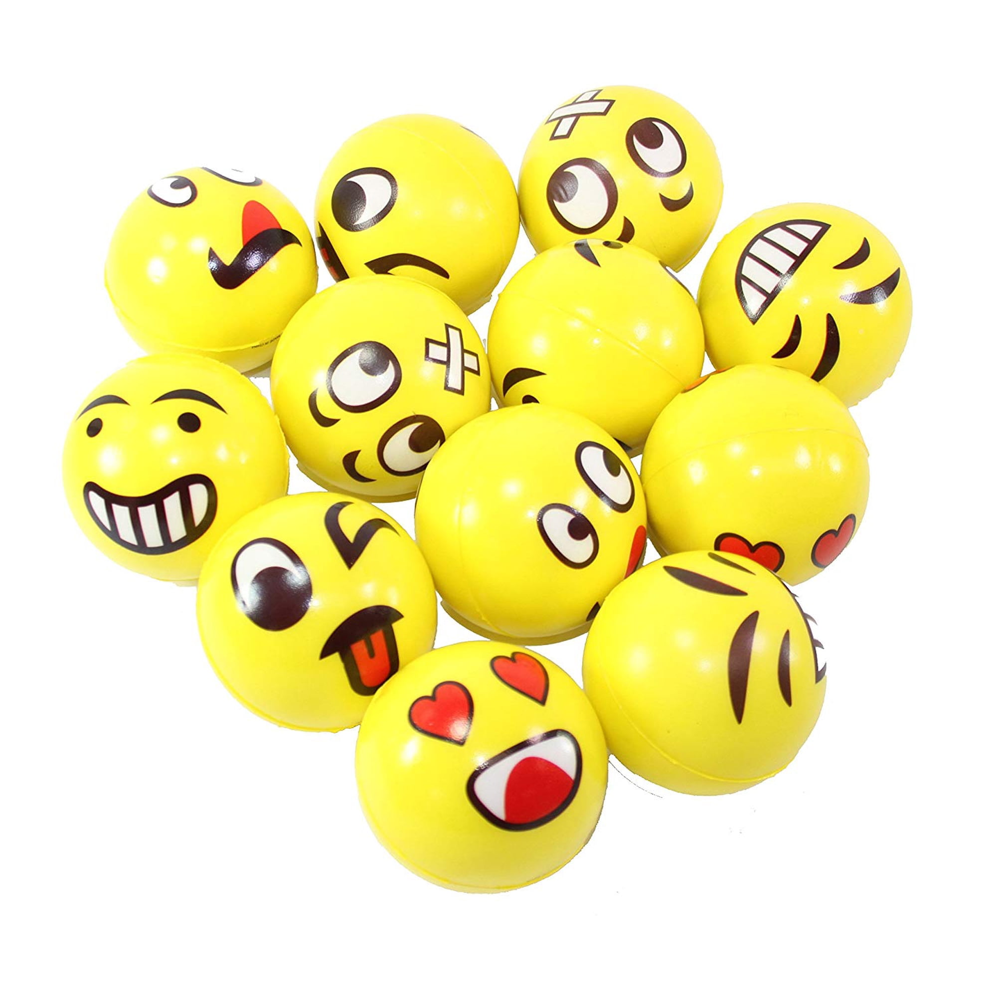 Set of 12 Assorrted Big Happy Face Funny Hand Wrist Finger Exercise Stress Relief Therapy Squeeze Ball New