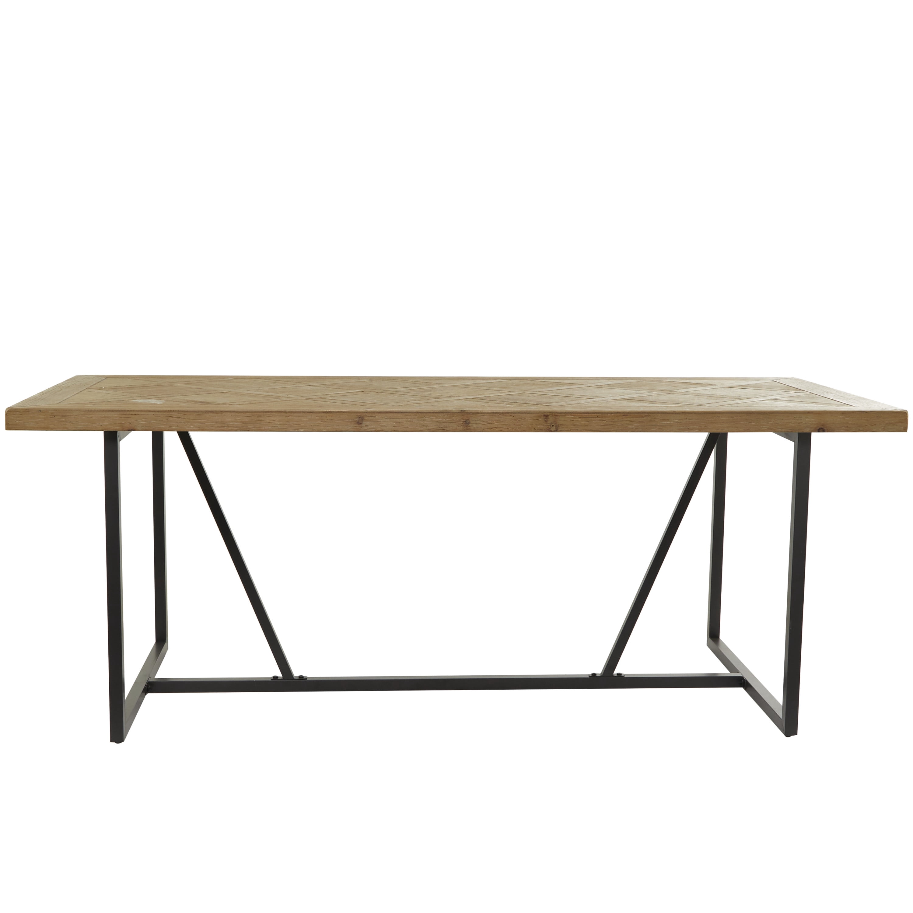 DecMode 76" x 30" Brown Wood Geometric Carved Dining Table with Black Metal Base, 1-Piece