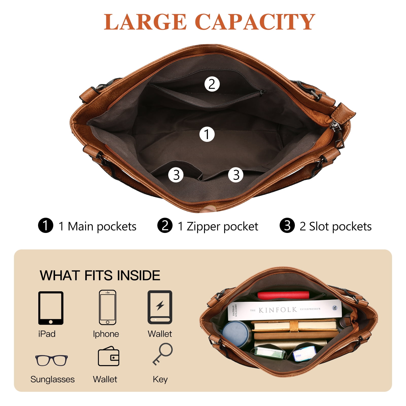 KALUNMA Hobo Crossbody Bags for Women Leather Hobo Handbags Retro Large Size Shoulder Bag Crossbody Purse