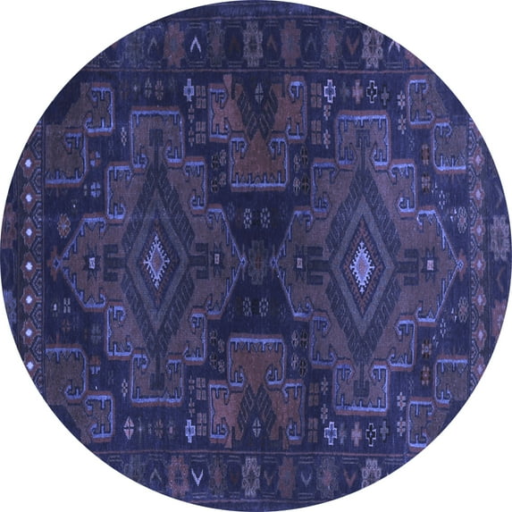 Ahgly Company Indoor Round Abstract Blue Contemporary Area Rugs, 3' Round