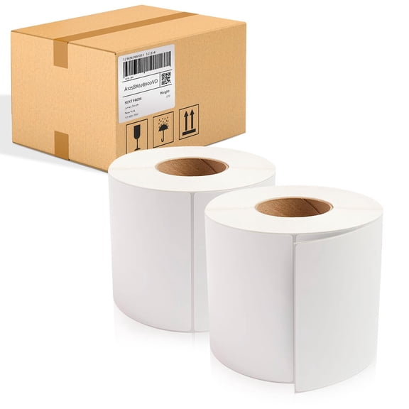 White Thermal Transfer Labels, 3 in Core Perforated Industrial, 4000 Count, 6 x 6 in