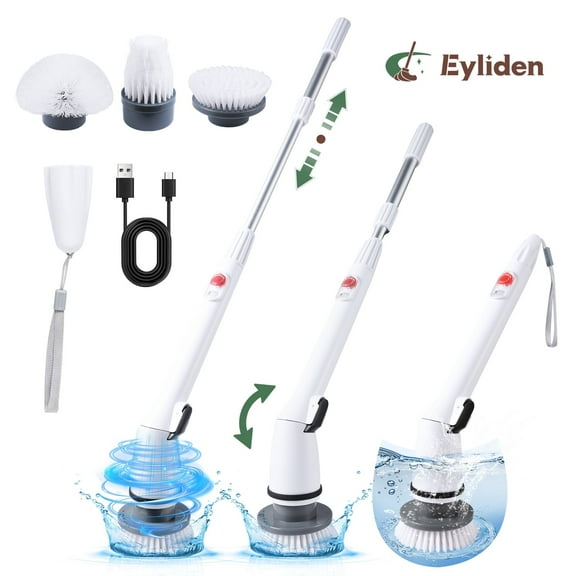 Eyliden 360 Electric Spin Scrubber, Cordless Cleaning Brush with3 Replaceable Heads, White