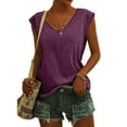 thumbnail image 1 of Femmes Tops Mode Solide Couleur Cap Manches V Cou Décontracté en Vrac Manches Courtes T-Shirt Top Armée Vert L, 1 of 5