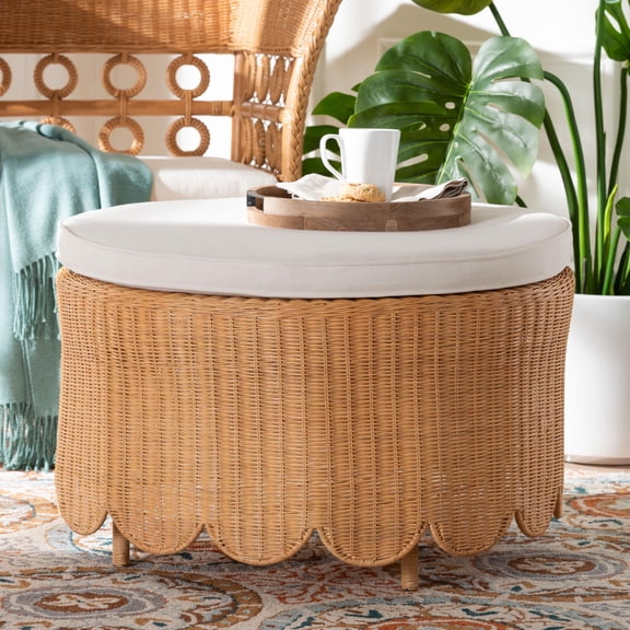 bali & pari Teresa Boho Ottoman, Round, Light Honey