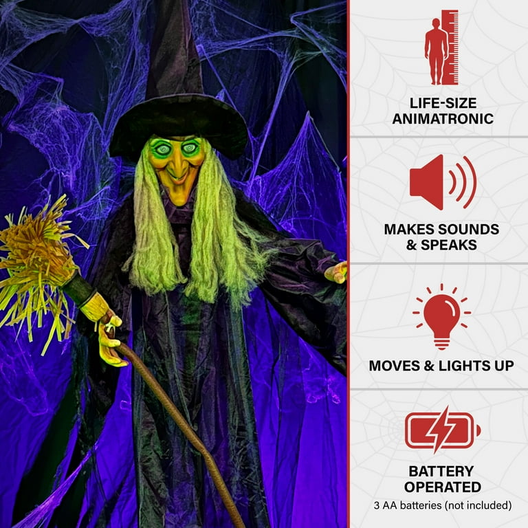 Scopa Da Strega Di Halloween Viola 97 Cm - Accessorio Cosplay Volante In Plastica Con Ragnatela - Giocattolo Rimovibile Per Bambini E Adulti - 3