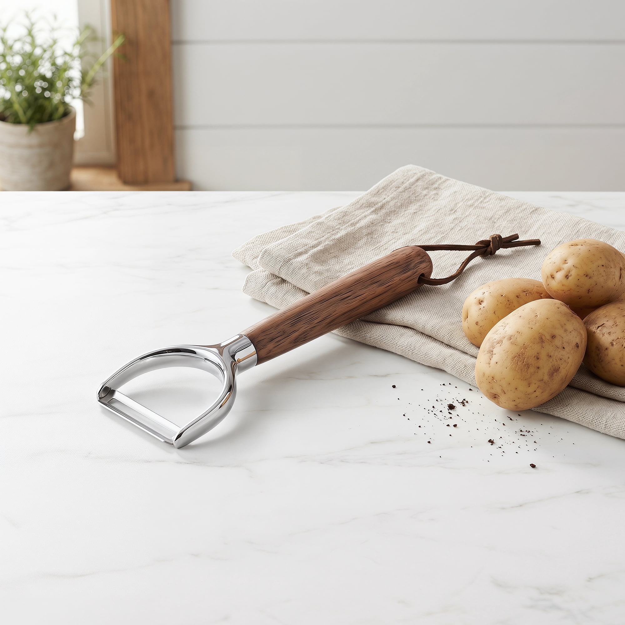 Unique Bargains Wood Durable Potato Peeler with Ergonomic Handle Dark Brown-Y Peelers
