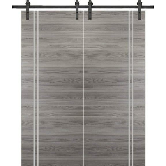 Sturdy Double Barn Door 36 x 80 inches with | Planum 0310 Ginger Ash with Frosted Glass | 13FT Rail Hangers Heavy Set | Solid Panel Interior Doors