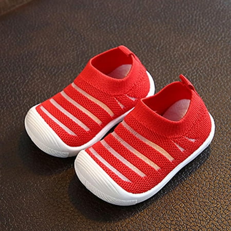 

kpoplk Toddler Sneaker Girls Summer And Autumn Cute Girls Flying Woven Mesh Breathable Flat Solid Color Slip Baby Walking Shoes(Black)