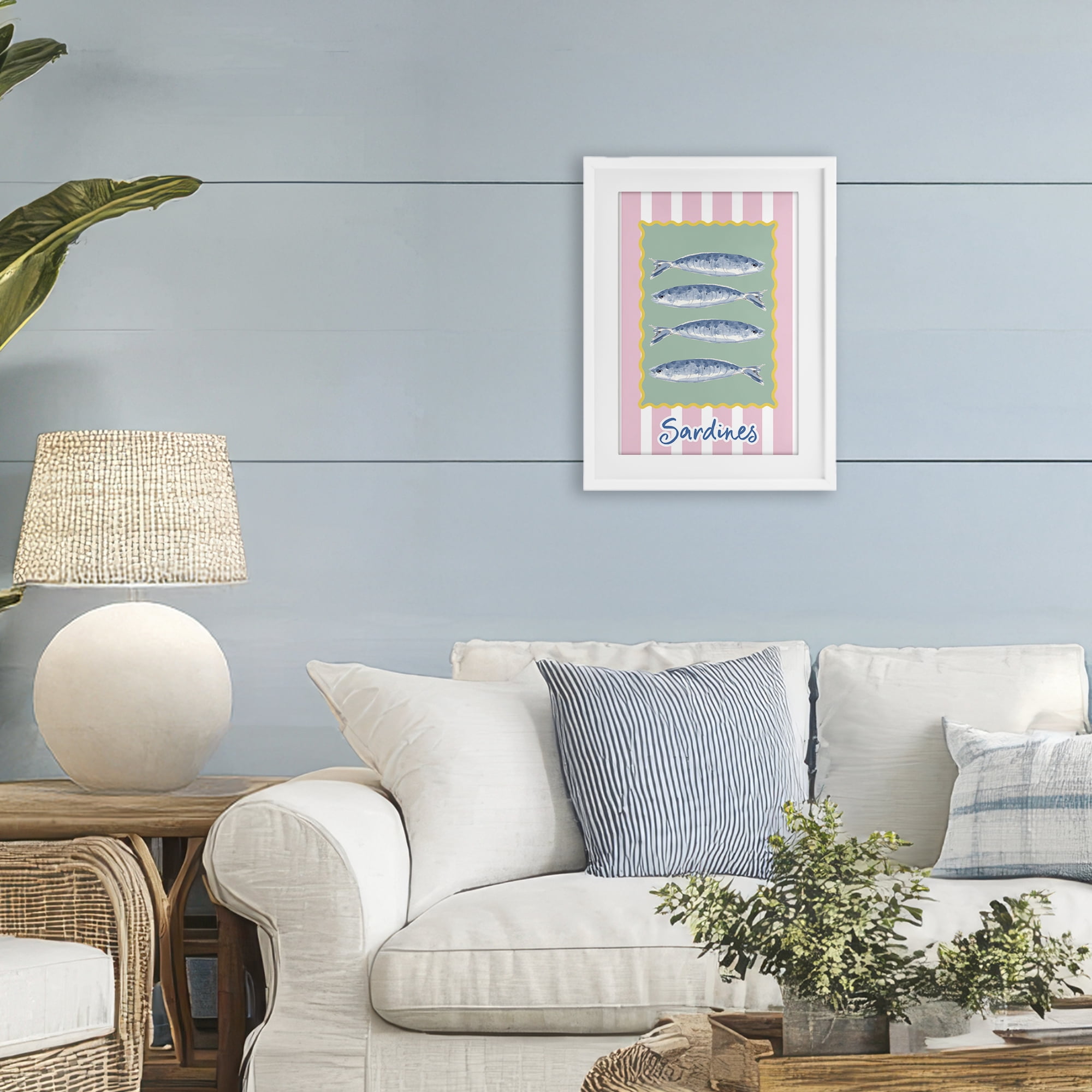 Stupell Industries Pastel Striped Sardines White Framed Print Under Glass, design by Patricia Pinto
