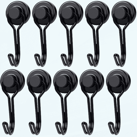 Black Magnetic Hooks, 30lbs Strong Neodymium Magnetic Hooks with Black Epoxy Coating for Refrigerator, Cruise,BBQ Grill Tools, 2.36in in Length, Pack of 10