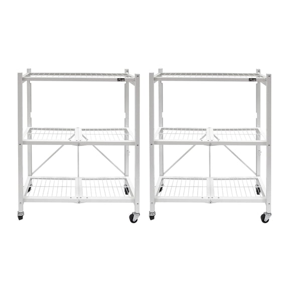 Origami 2-Pack Multipurpose Foldable 3-Tier Shelf Storage Racks, R3, White