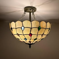 Tiffany Ceiling Lights Gold Stained Glass Crystal Beans LED Bulbs Included for Bed Room Living Room Entryway 16"W*16"D*16"H