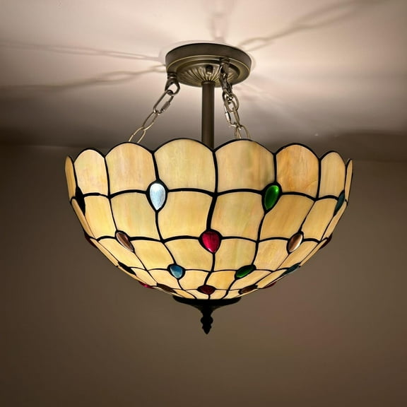 Tiffany Ceiling Lights Gold Stained Glass Crystal Beans LED Bulbs Included for Bed Room Living Room Entryway 16"W*16"D*16"H