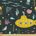 thumbnail image 2 of Ambesonne Nautical Fabric by the Yard Upholstery, Submarine Fish Seaweeds, 2 Yards, Dark Blue Grey Orange, 2 of 5