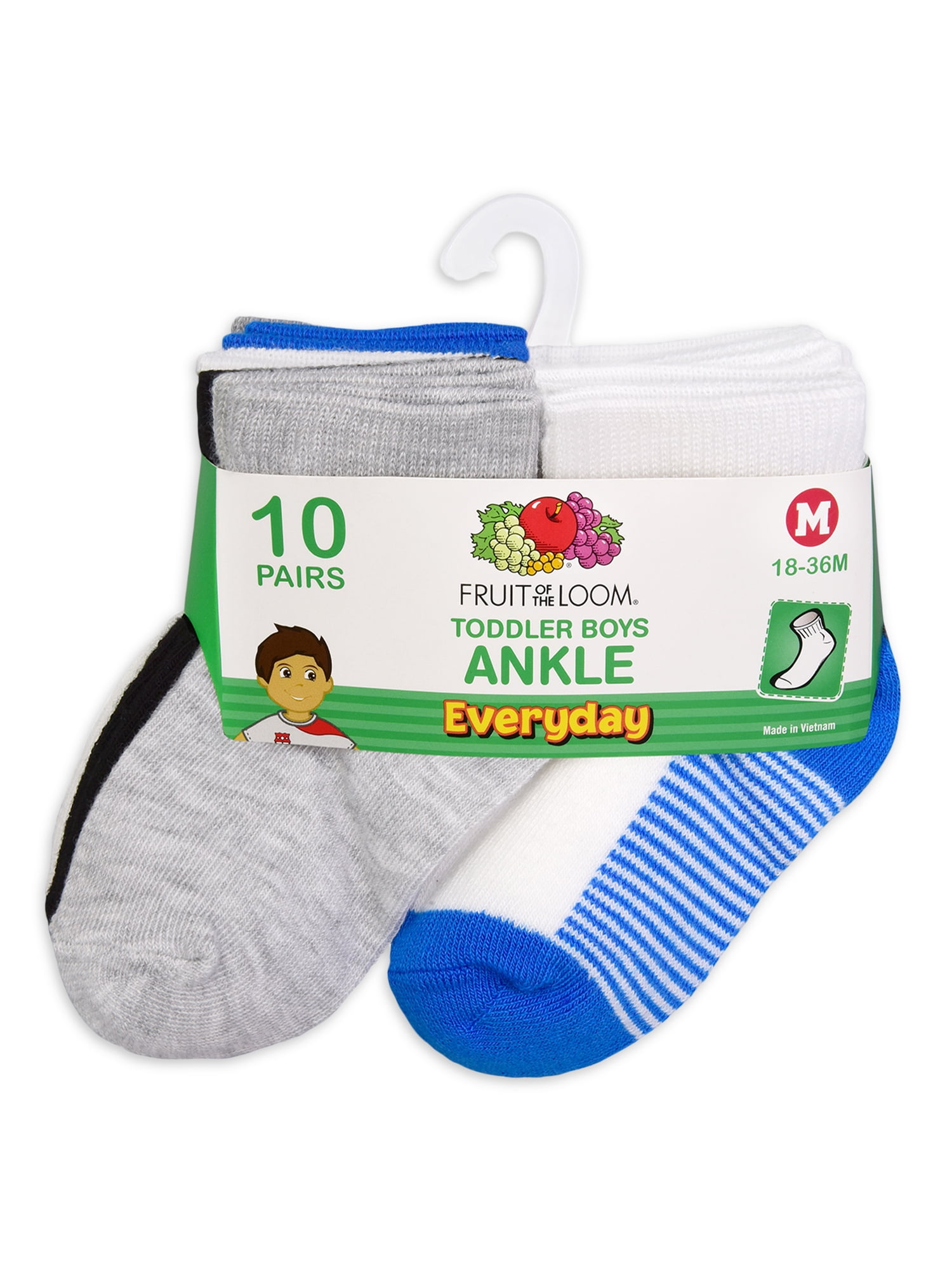 Fruit of the Loom Ankle Sock, 10 Pack (Baby Boys)
