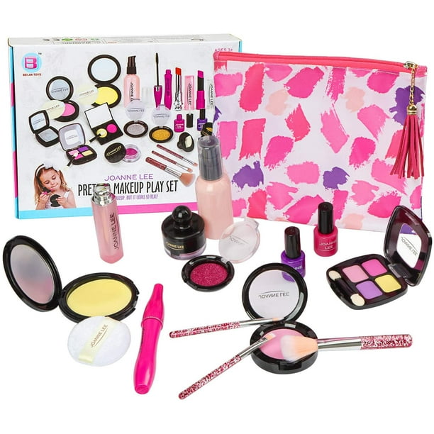 Amerteer Filles Pretend Play Ensembles de Maquillage Faux Kits de Maquillage  avec Trousse de Maquillage pour Petites Filles Anniversaire Cadeau de Noël,  Ensemble de Maquillage pour Tout-Petits Filles de 2, 3, 4