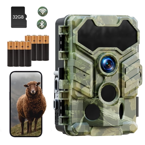 CAMPARK Trail Camera with SD Card 1080P 32MP Game Camera with Night Vision Motion Activated 2.0"LCD Hunting Deer Trail Cam for Wildlife Monitoring