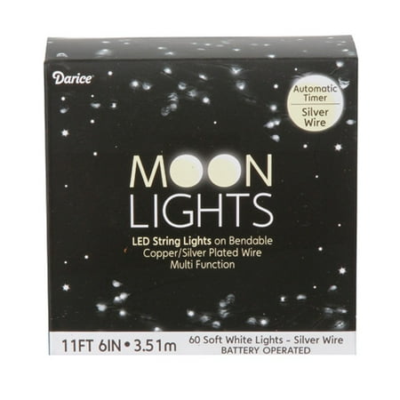 - Moon Lights - 60 LED Soft White Lights with 3-Way Timer - Silver Plated